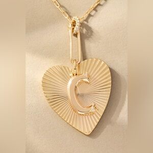 Anthropologie Fluted Heart Pendant Monogram Necklace - NWT - C